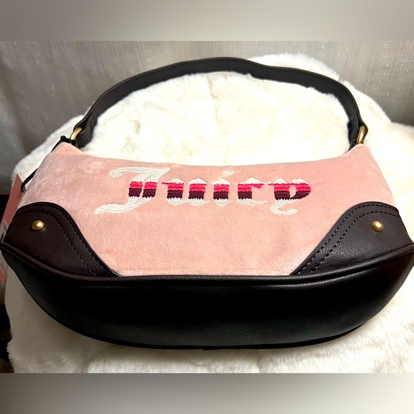 NEW Juicy Couture Chocolate Pink Blush Velour Shoulder Bag - Picture 4 of 6